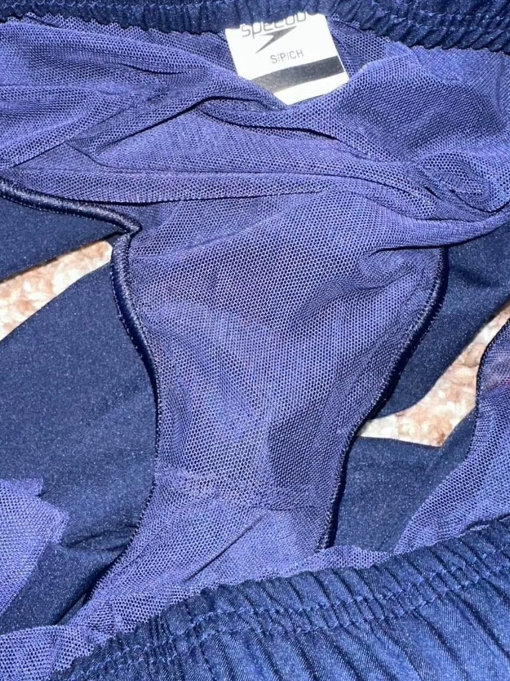 Speedo Men's Navy Athletic Swim Shorts with Red Side Panels